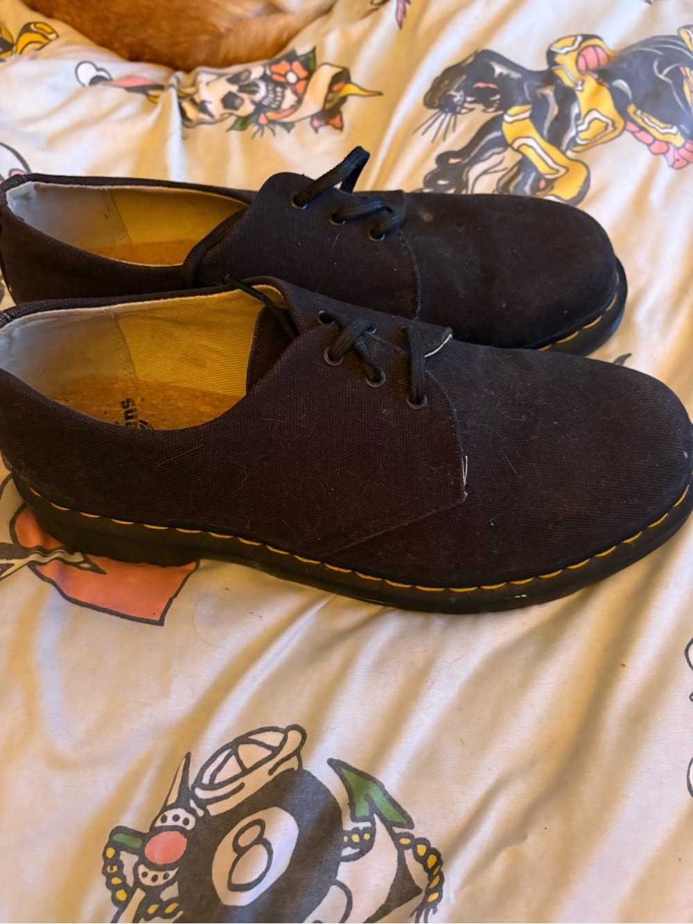 Doc Martens Brown Canvas Lace-Up Shoes with Yellow Stitching